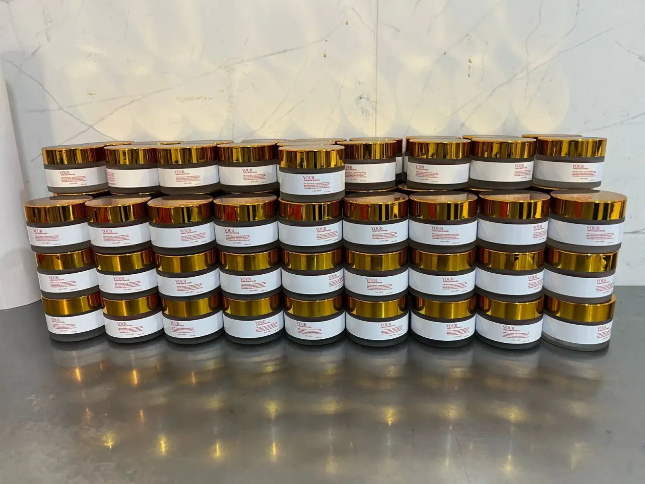 Finished cosmetics with custom brand labels and elegant packaging